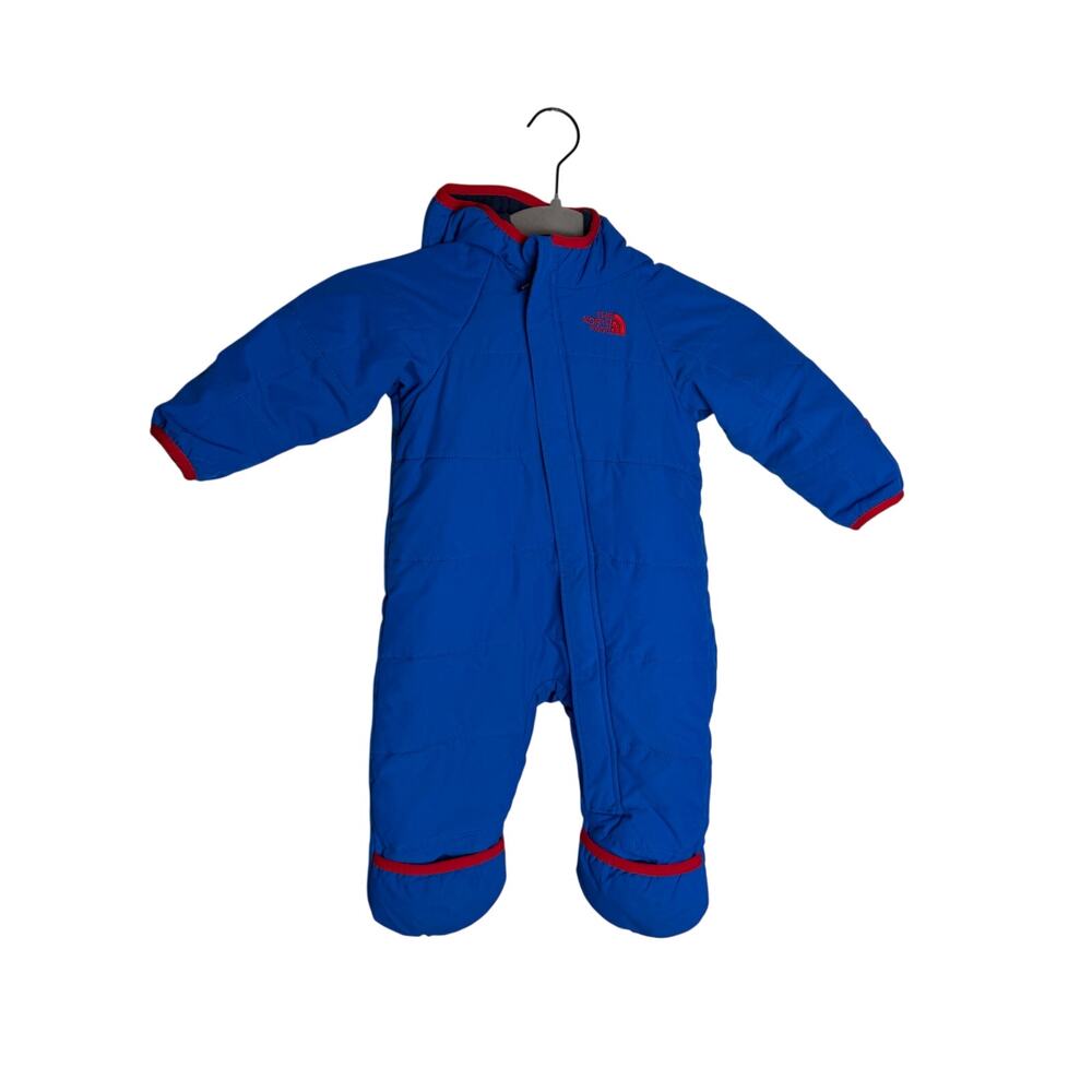 The North Face Toasty Toes Infant 6-12M Blue Red Hooded Bunting Snowsuit